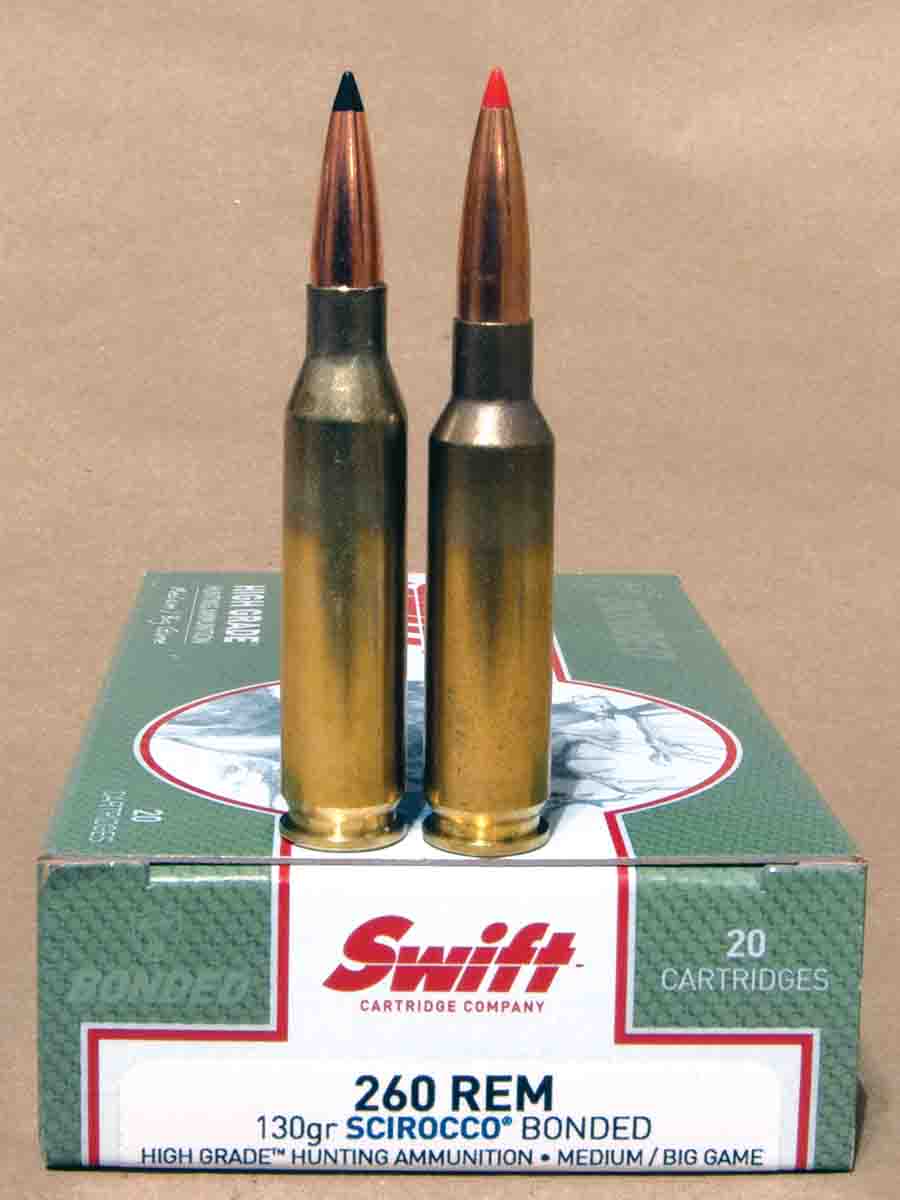 Compared to the .260 Remington (left), the 6.5 Creedmoor (right) has a shorter case and longer neck, allowing good latitude in bullet seating depth as it pertains to powder capacity, and it operates at a slightly higher pressure.
